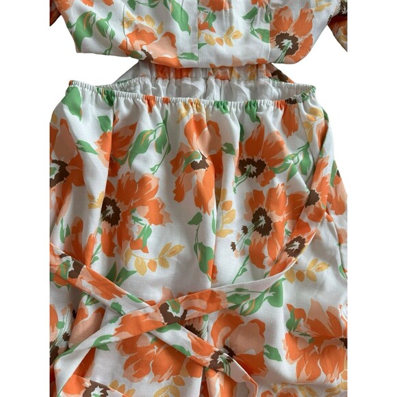 Harper And Me Cutout Back Puff Sleeve Orange Floral Midi Dress Tie Size 10 - Picture 6 of 6